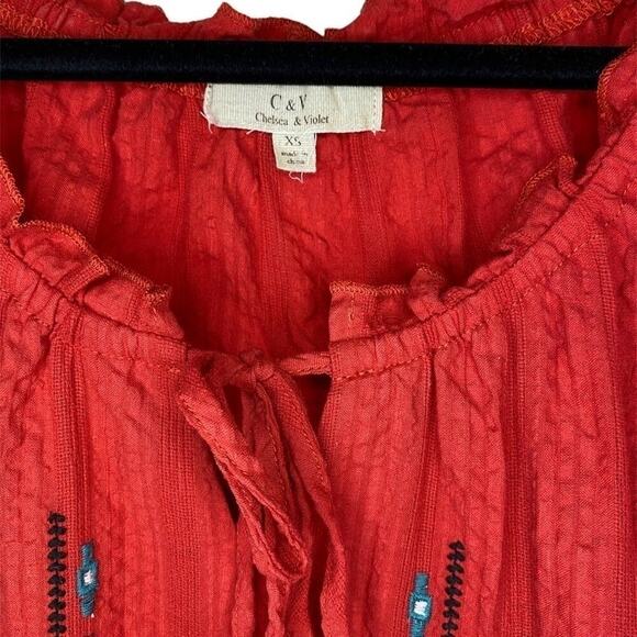 Chelsea & Violet Red Embroidered Tassle Shift Mini Dress Half Ruffle Sleeve XS - Picture 4 of 4